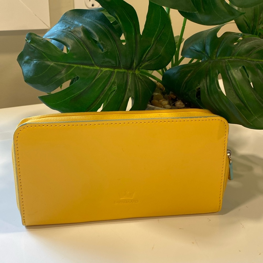 Baekgaard Zip Around Wallet Clutch  in Yellow Daffodil with Turquoise Interior